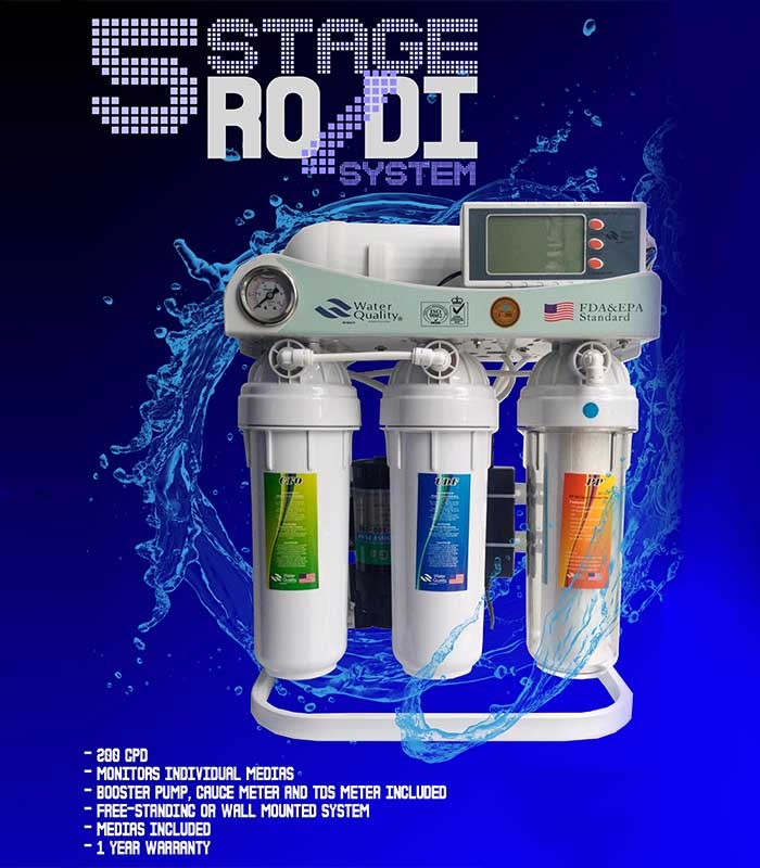 5 Stage Reverse Osmosis Ro Di Water Filter Deionizer 200 Gpd With Tds Meter