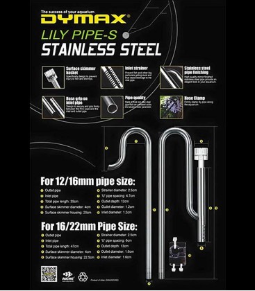 Dymax Lily Pipe Surface Skimmer 12/16mm - DM585 stainless steel