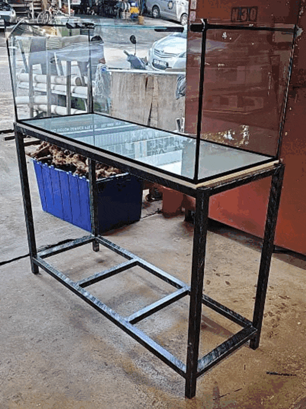 new aquarium with wrought iron stand