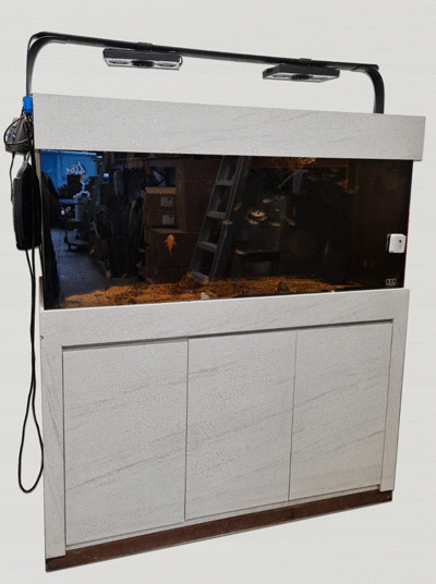 fish tank cabinet with ecotech light, vectra pump and sump