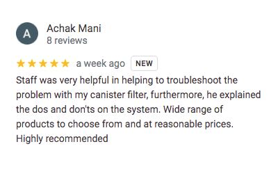 N30 Tank helped a customer to troubleshoot aquarium canister filter and received a 5 stars positive review.