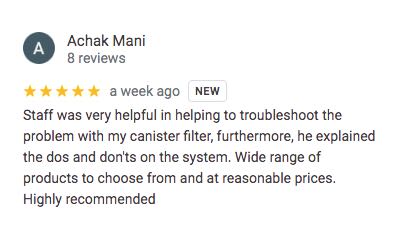 N30 Tank helped a customer to troubleshoot aquarium canister filter and received a 5 stars positive review.