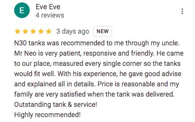 Google reviews - N30 Tank recommended
