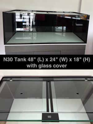 4FT-026: N30 Tank Size 48" (L) x 24" (W) x 18" (H) customised with a fitting glass cover that keeps the aquarium water free of pollution and prevents fish from jumping out of the tank.