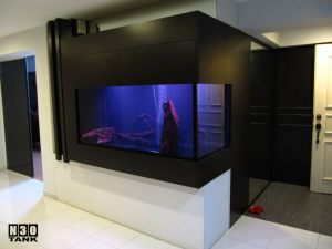 6ft-11 - 6 feet Custom-Made Aquarium Cabinet. Contemporary Black/White style. Designed and installed by N30 Singapore.