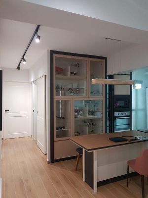 Simplistic and modern living hall interior design & carpentry