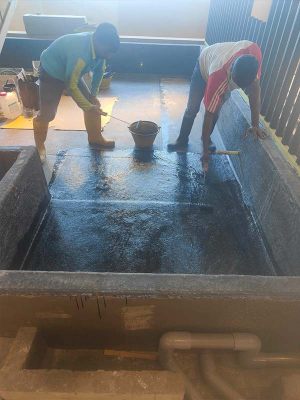 Fiber coating for pond and pipe work