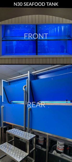 2-Tier Seafood Tank with rear-access system fully custom-made by N30 Tank.