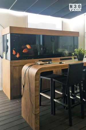 unique-007: N30 9ft x 3ft x 3ft 19mm all round Arowana comm tank with sump cabinet set. Onsite Buildup.