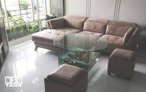 Unique-020: Special Round Table Top with Fish Tank (bottom). Custom made by N30.